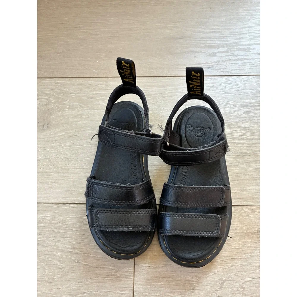 Dr. Martens Klaire J Black Leather Triple Strap Sandals Kids Size 12 US